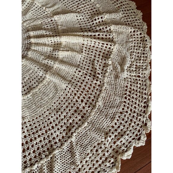 Handmade Round Crochet Lace Doily 56" Cream Cotton Home Decor - Picture 3 of 10